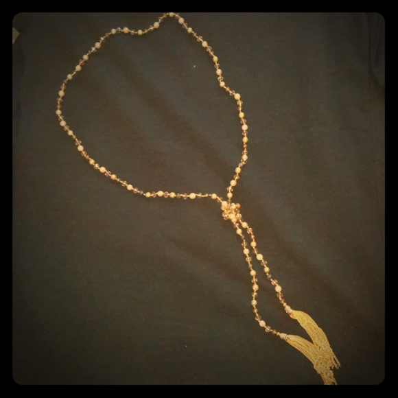 Jewelry - Golden Beaded Tied Tassel Necklace